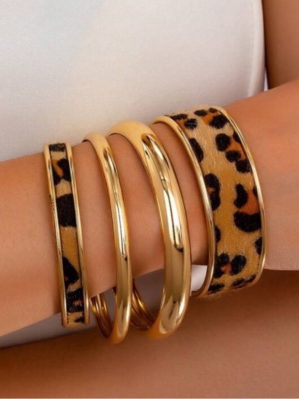 Gold and Leopard Print Bracelet Set - Glamorous